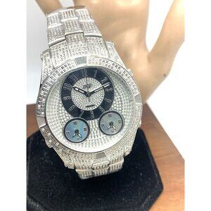 JBW Men's Watch J6348B Swiss Quartz Diamond Multi Time Zone Silver Steel 46mm
